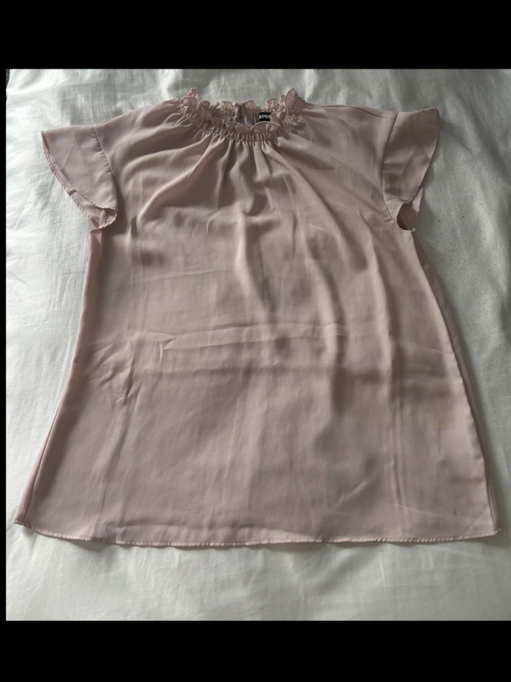 Express Light Pink Ruffle Neck Flutter Sleeve Blouse